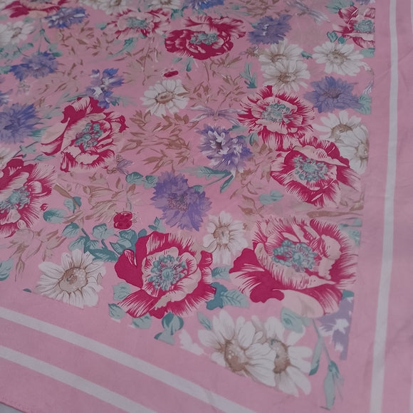 Vintage Talbots Floral Pink Square Silk Scarf Made in Japan Bugs/Bees/DRAGONFLY
