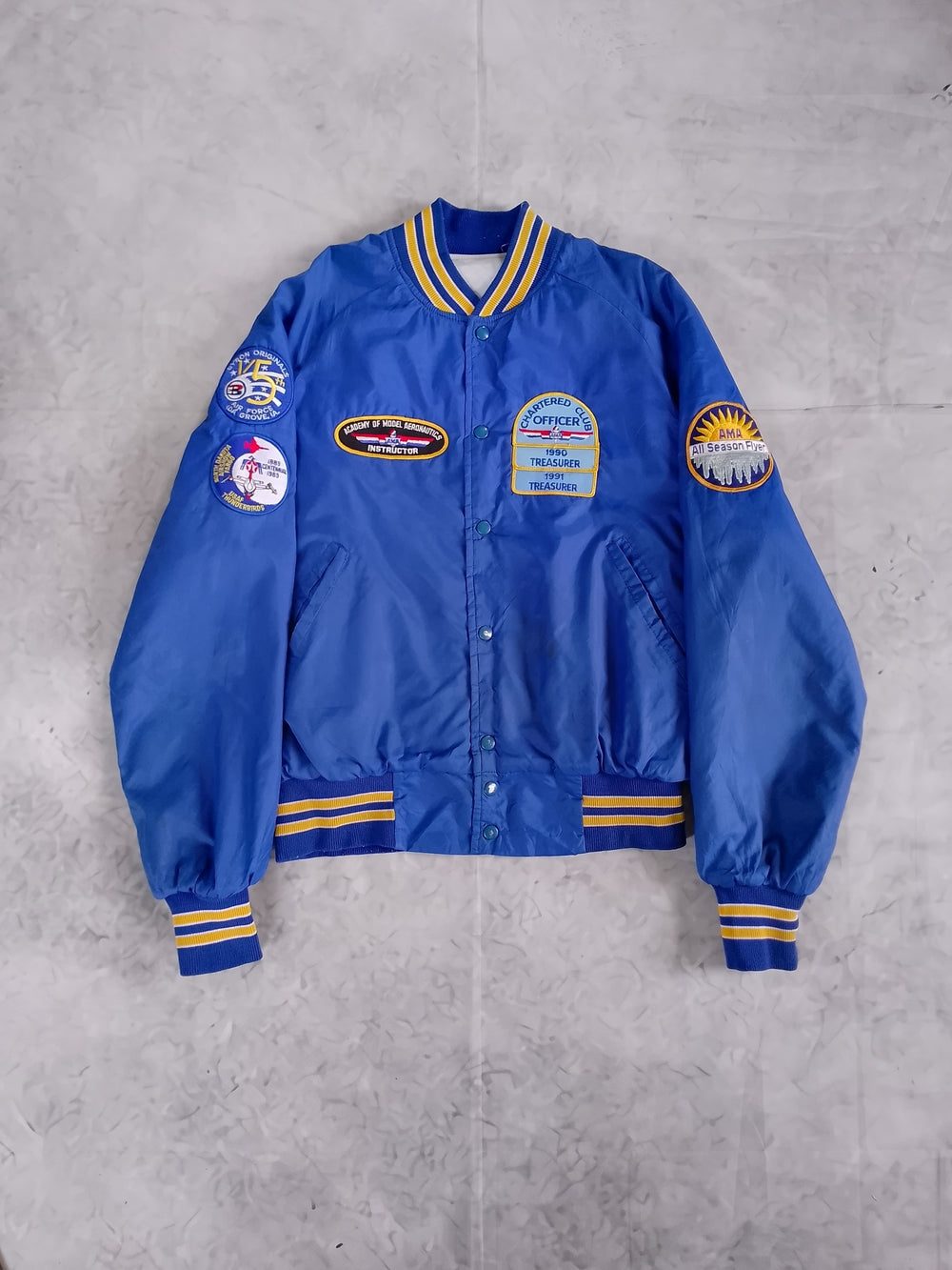 Vintage 90s Red Rivre Valley Flyer Patchwork Bomber Jacket with Yellow Trim