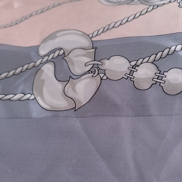 Vintage Nouveautes Jewelry Chain Print Scarf Gray Peach Gold Square Scarf 34”