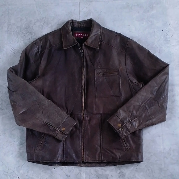 Vintage 90s NEVADA Brown Leather Jacket for Men