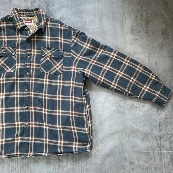 WRANGLER PLAID BUTTON-UP SWEATER JACKET SHERPA LINED