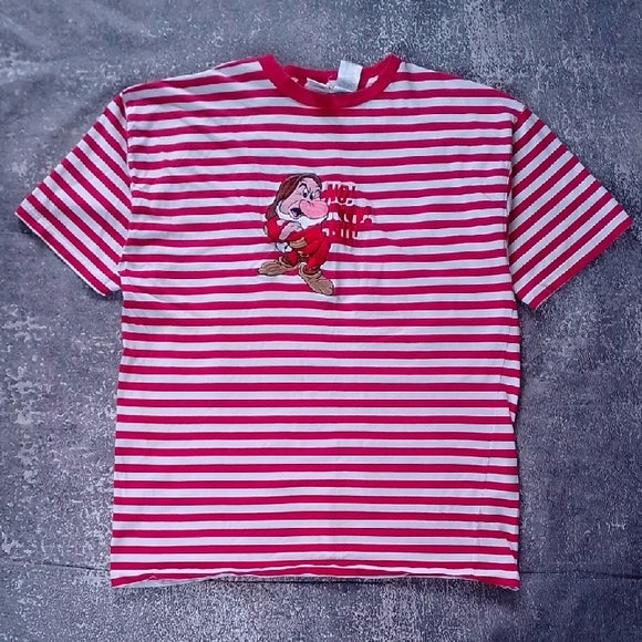Vintage Walt Disney Store Grumpy Red and White Striped Embroidered Shirt XL