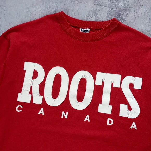 Vintage 90s ROOTS ATHLETICS CANADA Red Big Print Crewneck Sweater