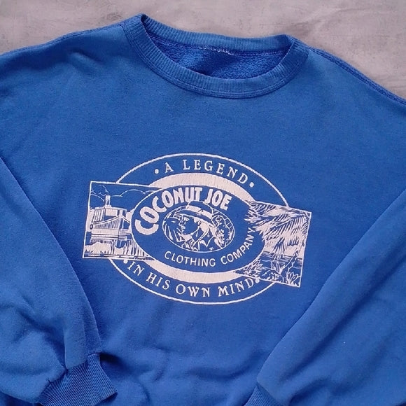 VINTAGE 90s COCONUT JOE GRAPHIC CREWNECK SWEATER BLUE UNISEX