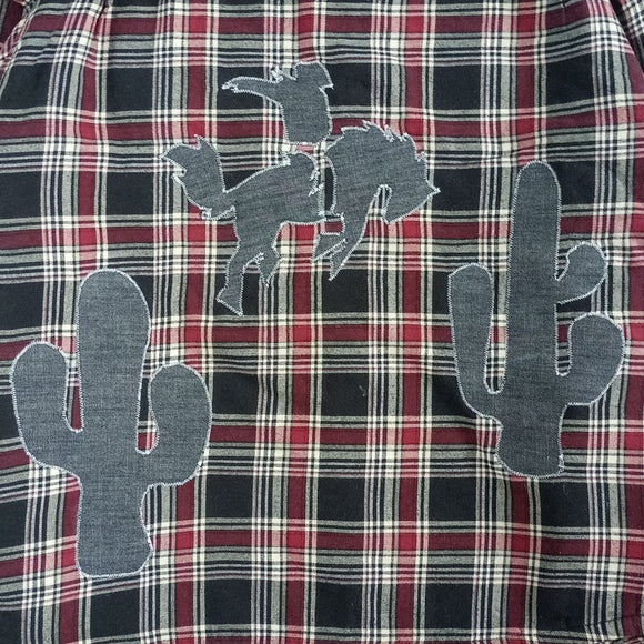 Cowboy on Horse Cactus Silhouette Patch Custom PLAID Jacket by DALLAS FABRICS