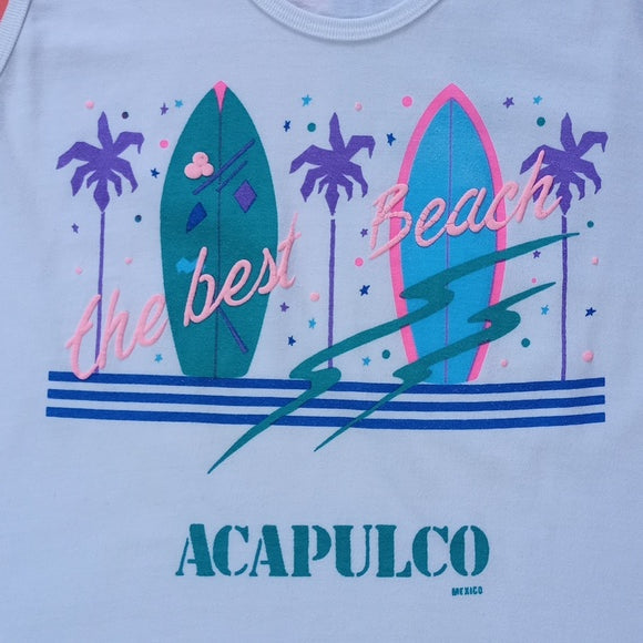 Vintage 90s Acapulco The Best Beach  Graphic Single Stitch Muscle Shirt