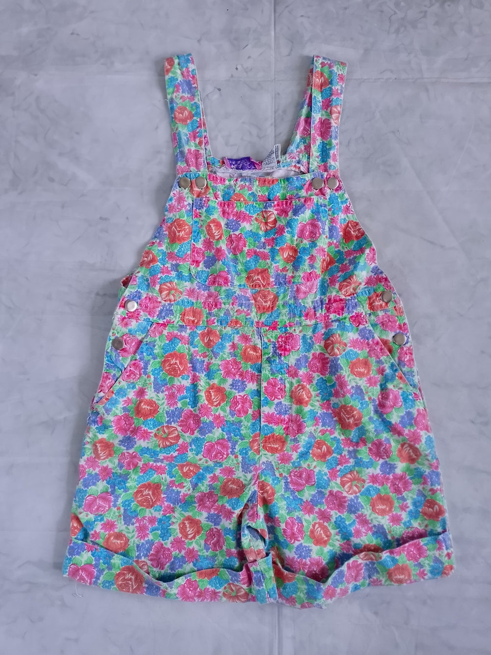Vintage 90s Floral Print Short Overalls
