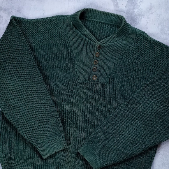 Vintage EDDIE BAUER Half Button Sweater Green