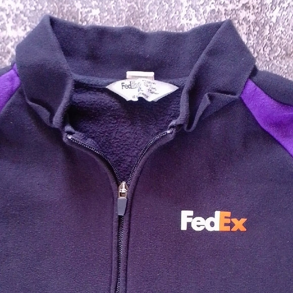Vintage FedEx Men's Black and Purple Zip-Up Sweater Stan Herman