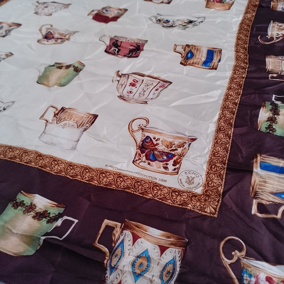 Vintage Echo Museum Collection Smithsonian Silk Scarf 1996 Tea Cup Designer