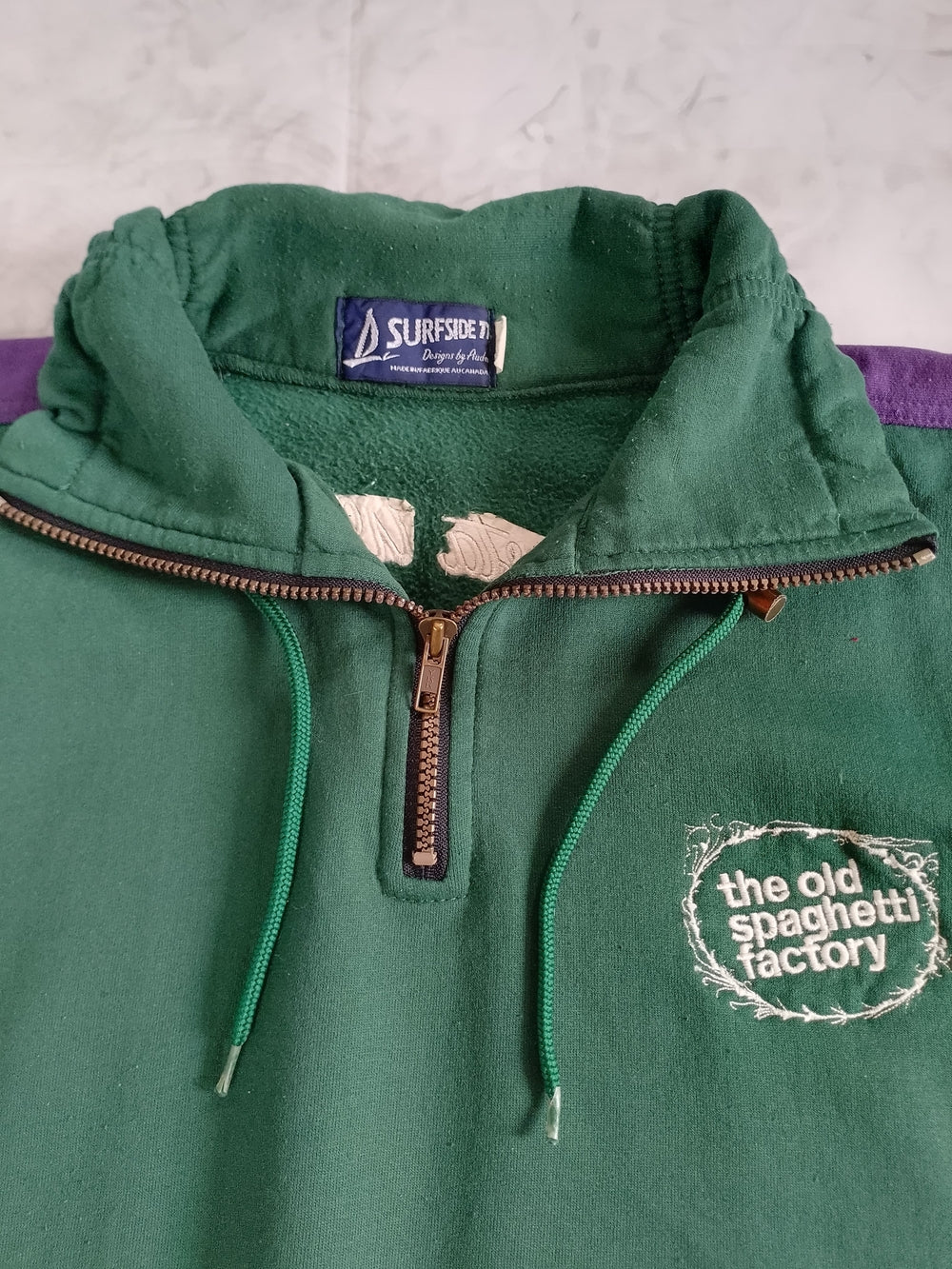 Vintage 90s THE OLD SPAGHETTI FACTORY Pasta Wear Quarter-Zip Pullover Sweater