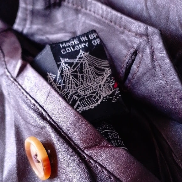 Vintage 80s Leather Bomber Jacket Reversible Made In Hong Kong