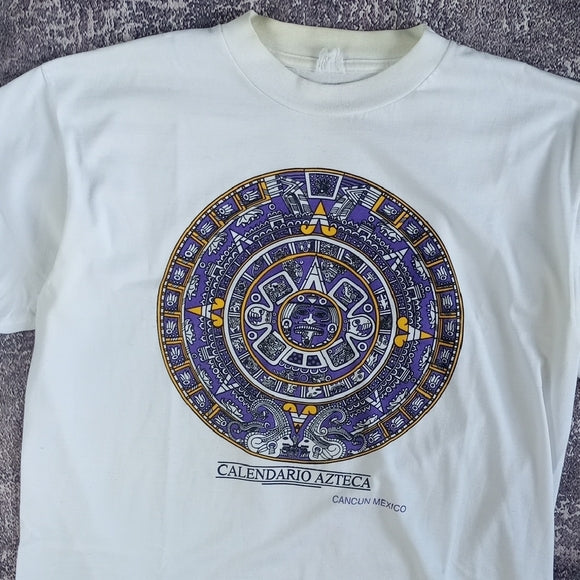 Vintage 90s Aztec Calendar Calendario Azteca Camus T-Shirt Single Stitch UNISEX