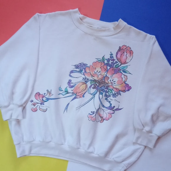 Vintage 90s Floral Colourful Double-sided Graphic Crewneck Sweater Angie Strauss