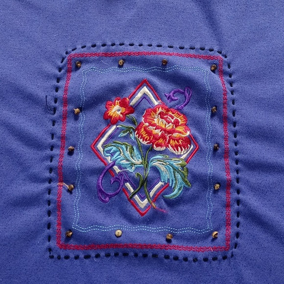 Vintage 90s Floral Embroidered Blue T-Shirt