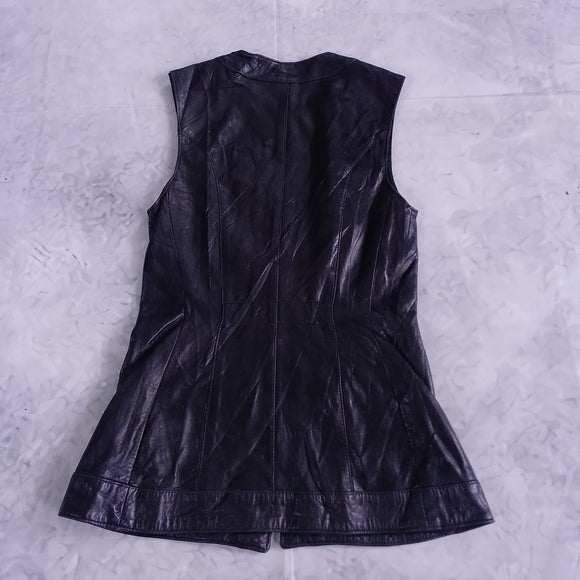 Vintage LIPTONS Black Leather Long Utility Vest Dress – Zipper Closure