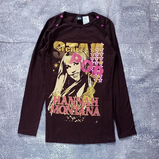 Vintage Y2K SECRET POP STAR HANNAH MONTANA GLITTER Long Sleeve Shirt