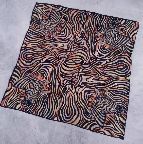 Vintage Zebra Print Silk Scarf 29in 4 Zebra Heads Animal Print Retro Accessory