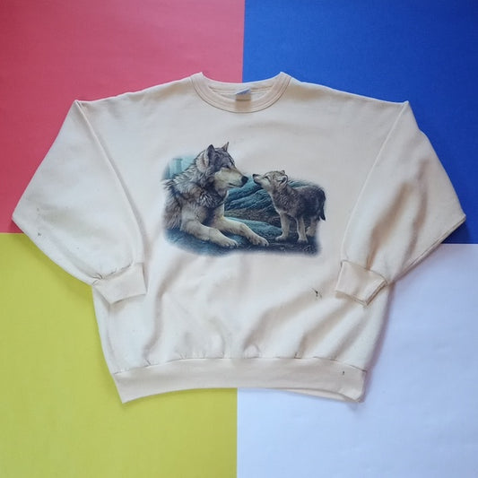 Vintage 90s Mama Wolf & Pup Wolf Crewneck Sweater