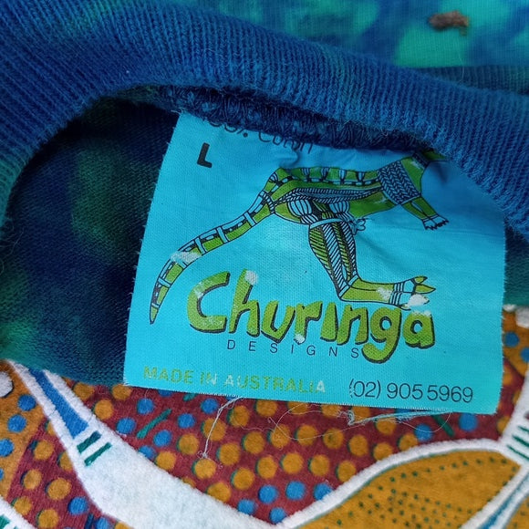 Vintage 90s Churinga Australia Hunter Dreaming Aboriginal Tie Dye Shirt