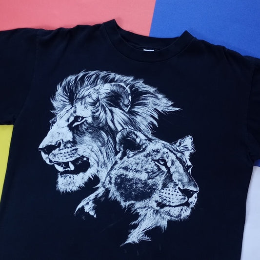 Vintage 1984 LION HEADS Big Print Graphic Single Stitch T-Shirt UNISEX