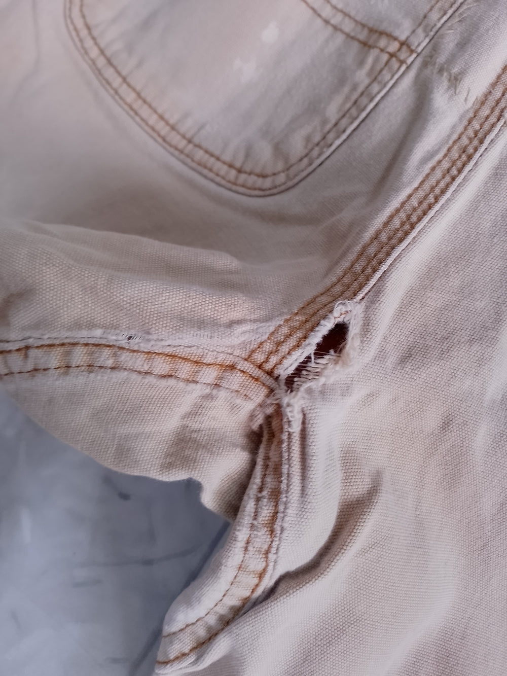 Carhartt Light Beige Utility Work Pants Relaxed Fit DISTRESSED