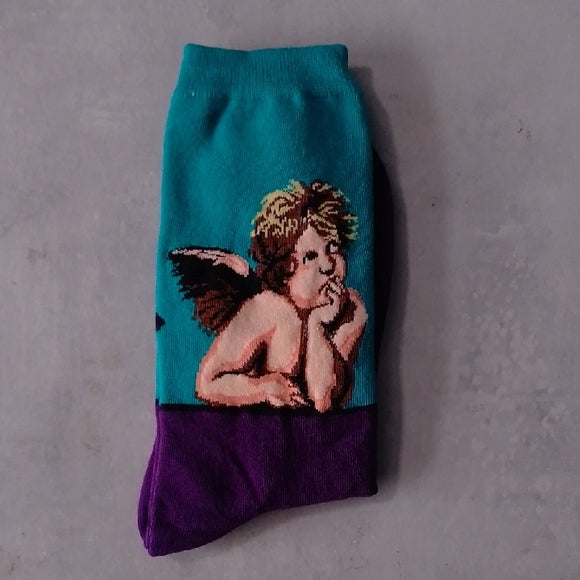 Angel Print Socks - Teal and Purple
