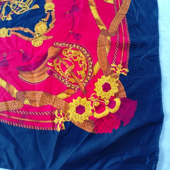 Vintage Luxury Equestrian Silk Scarf Saddle Tassels Horse Riding Print Red Black