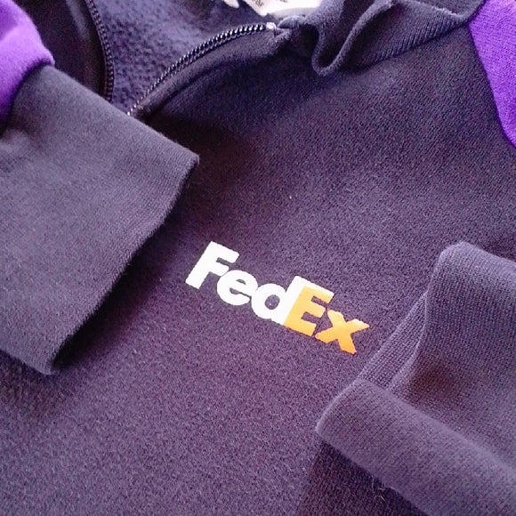 Vintage FedEx Men's Black and Purple Zip-Up Sweater Stan Herman