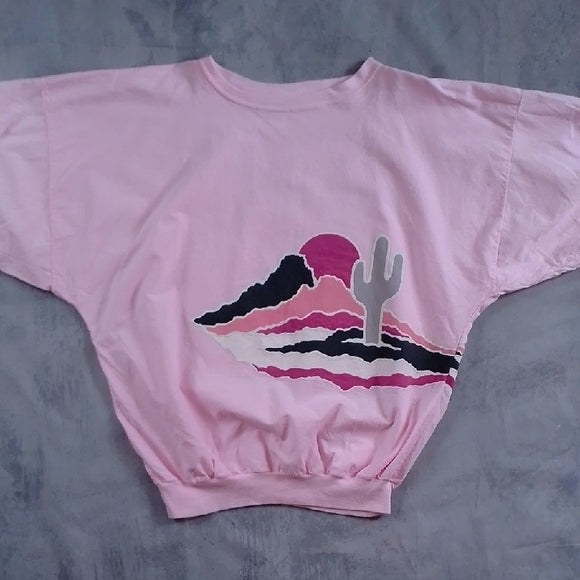 Vintage 90s Pink Desert Sunrise with Cactus Double Sided SHIRT UNISEX