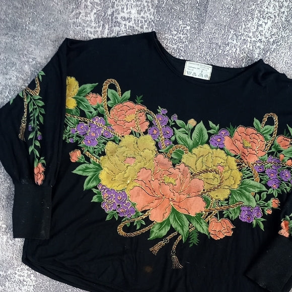 Vintage 90s Big Print Floral Black Women's Top