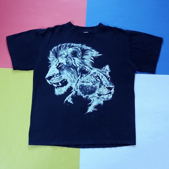 Vintage 1984 LION HEADS Big Print Graphic Single Stitch T-Shirt UNISEX