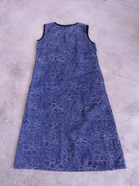 Vintage Disney Mickey Unlimited Denim Floral Pattern Dress with Embroidered Mick
