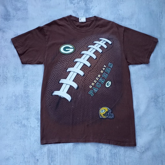 Y2K Majestic NFL Green Bay Packers All Over Football T-Shirt