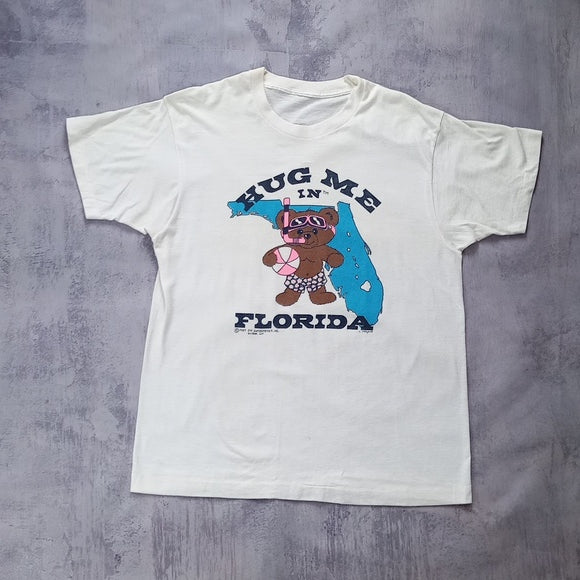 VINTAGE 1987 Hug Me In Florida Teddy Bear With Snorkel T-Shirt Single Stitch