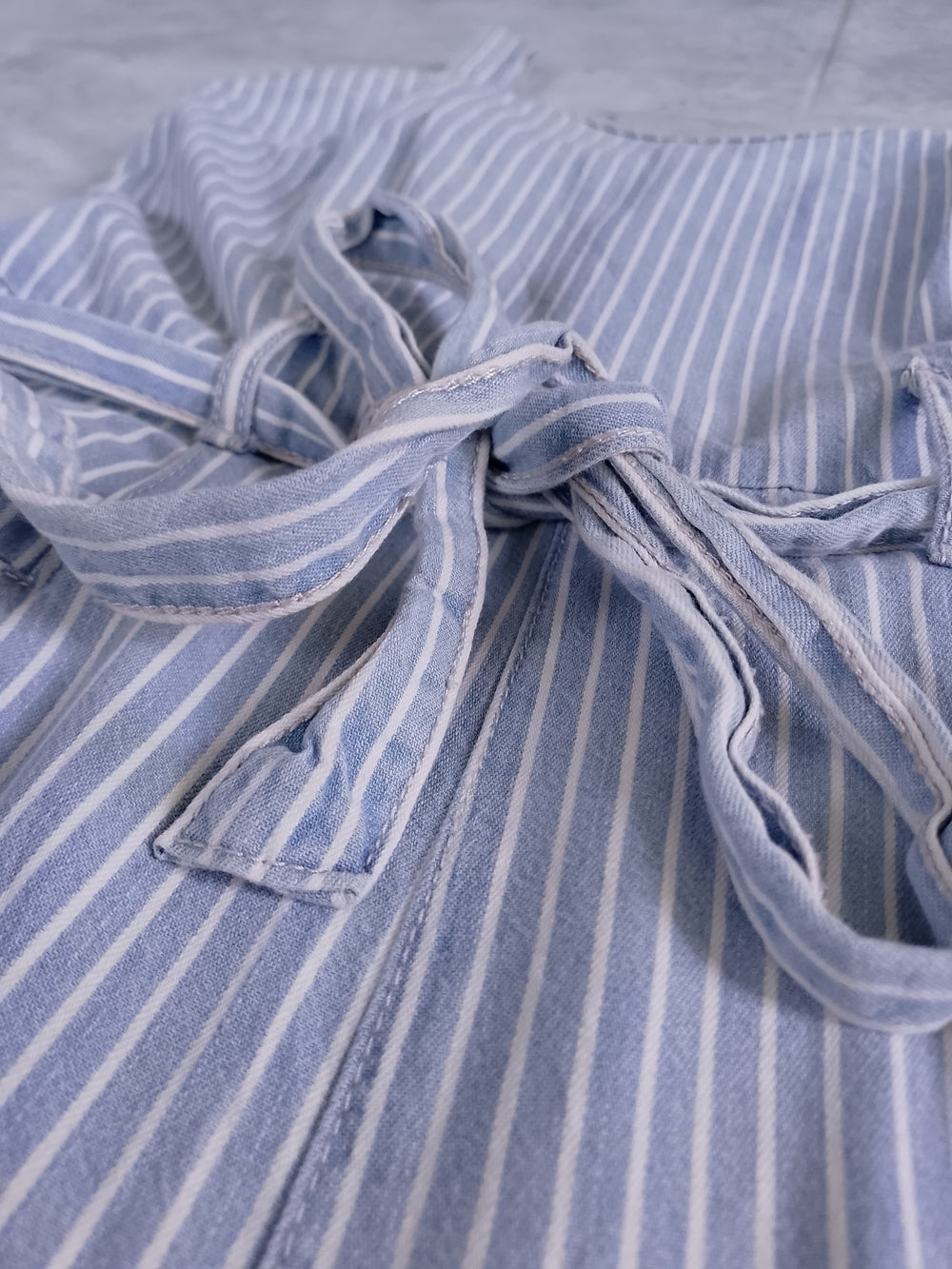 Striped Blue and White Jumpsuit with Waist Tie REWASH BRAND