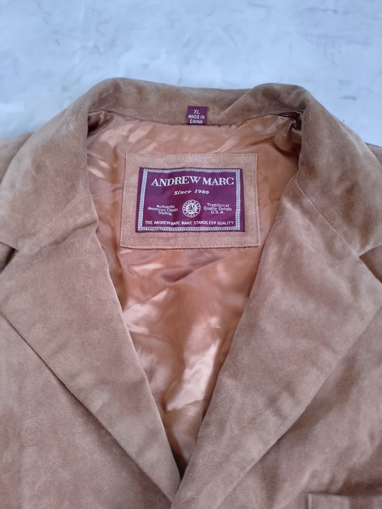 ANDREW MARC Classic Suede Blazer in Camel Brown Leather