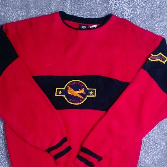 Vintage 90s FRONTAL ATTACK 1ST SQUADRON Patch Sweater