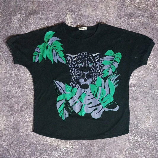 Vintage 90s Black Jungle Print T-Shirt