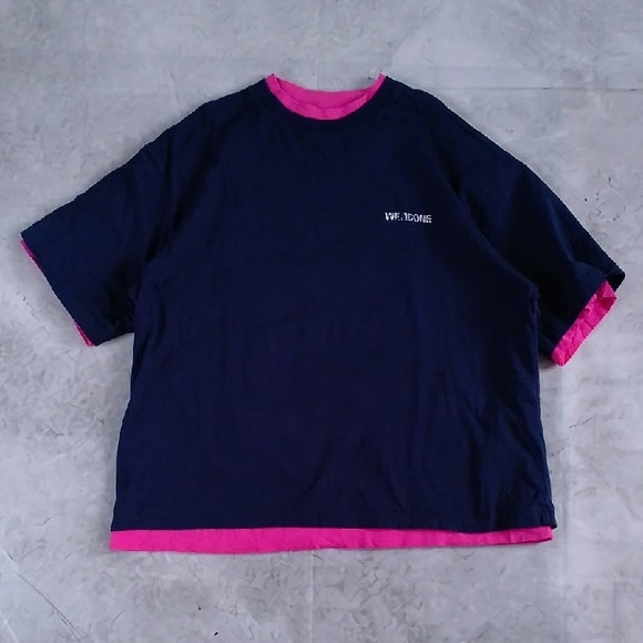 WE11DONE Navy And Pink Reversible Gig T-shirt