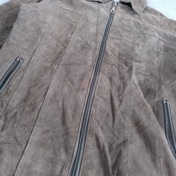 Vintage Green Suede Zip-Front Jacket LEATHER