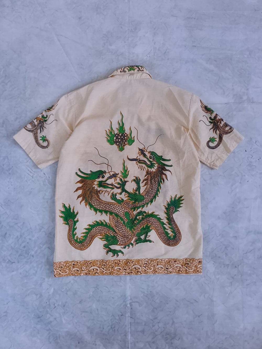 Vintage 70's JAVA BATIK Dragon Pattern Cotton Cuban Shirt