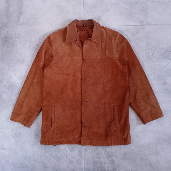BRITCHES Men's Leather Suede Button-Front Jacket in Rust