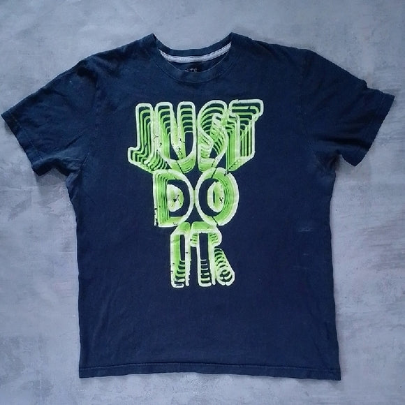 Nike JUST DO IT Dark Blue Tee with Neon Green Graphic
