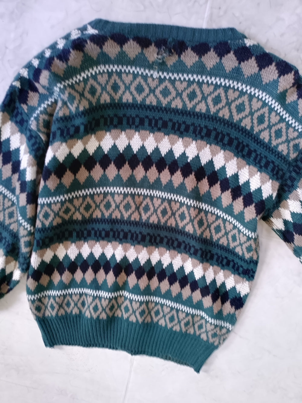Vintage 90s Teal Patterned Men's Cardigan Sweater JONATHAN BRYAN