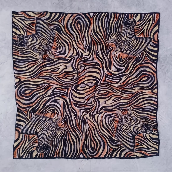 Vintage Zebra Print Silk Scarf 29in 4 Zebra Heads Animal Print Retro Accessory