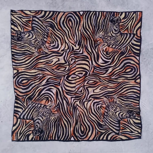 Vintage Zebra Print Silk Scarf 29in 4 Zebra Heads Animal Print Retro Accessory