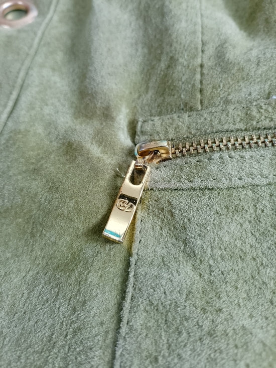 Aria Olive Green Suede Jacket with Gold Grommets