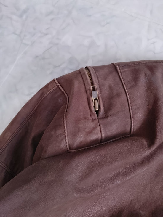 VINTAGE Brown Leather Bomber Jacket EXPRESSIONS WORWIDE