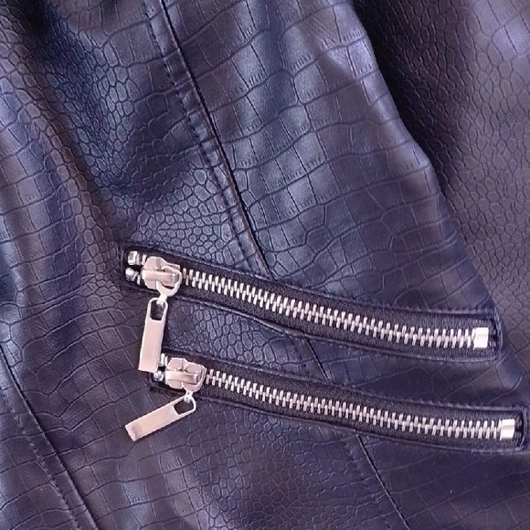 GUESS Black Faux Leather Jacket with Faux Fur Collar